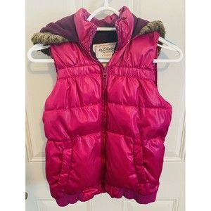 Old Navy Kids Girls Puffer Vest With Hood Hot Pink Size XL